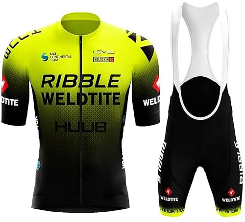 louizumify Maillots de Ciclismo de Manga Corta para Hombre Conjunto de Ropa de Verano, Culottes de Ciclismo con Acolchado de Gel 3D
