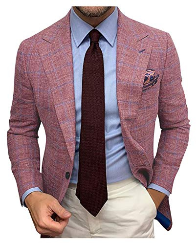 DUHGBNE Mens Blazer Jacket Plaid Checked Formal Casual Suit Jacket Long Sleeve Slim Fit Business Check Blazer Suitable for All Seasons Man's Favourite Purple