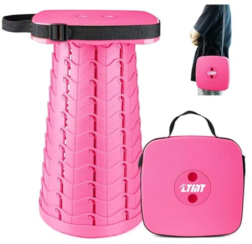 ZTMT Upgraded Folding Stool - 485lbs Load Capacity,Telescopic Stool,Portable Collapsible Seat for Camping,Fishing,Hiking,Travel (Square-Pink)