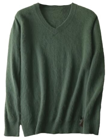 Enfärgad v-ringad kashmir stickade tröjor vinter ledig långärmad varm jumper pullover, Armén En8, M
