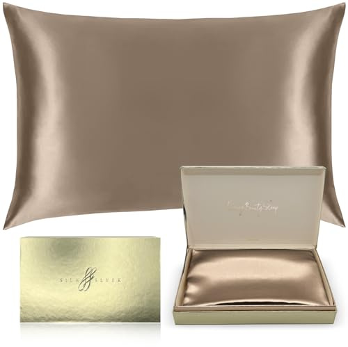 SILKSLEEK 100% Mulberry Silk Pillowcase for Hair and Skin, 22 Momme Silk Bedding, Hypoallergenic Natural Silk Pillowcase, Hidden Zipper Closure, 1 Pc Gift Box (Taupe, 50x75cm)