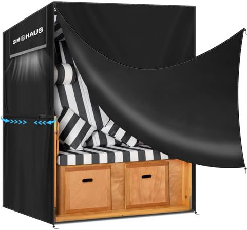 SIMPHAUS Funda Protectora para Sillón Playa Impermeable,Funda de Sillón de Mimbre,Funda para Muebles de Jardin,Tela Oxford 420D Anti UV Cubierta Sillón de Playa 135x100x165/150cm