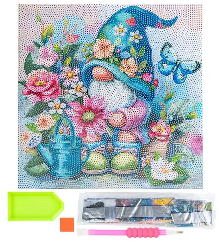 Ideen mit Herz Diamond-Painting-motivduk på kilram | 30 cm x 30 cm | Set inkl. verktyg (tomte med blommor)