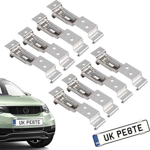 8Pcs Number Plate Clips, Eleechen Trailer Number Plate Holder, Stainless Steel License Plate Bracket Frameless Spring Loaded Number Plate Holders for UK Trailers Caravans Trucks, Easy to Replace