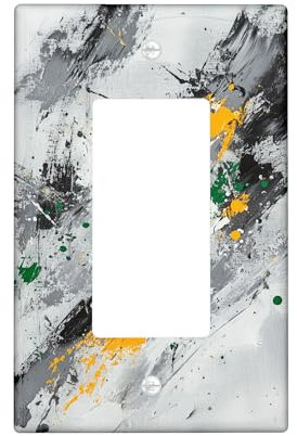 Abstract Art Light Switch Cover Plates/Outlet Covers, Gray and Yellow Paint Splatter for Wall Decor, Thermoplastic Wall Plates, Standard Size Single Rocker