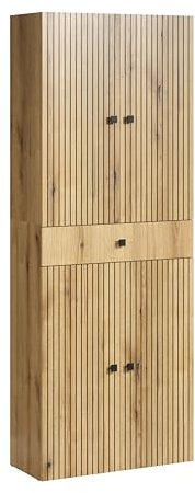 trendteam smart living - PureBliss - Hochschrank breit - Evoke Eiche - Rillenoptik - 1 Schublade + 4 Einlegeböden - (BxHxT) 70 x 186 x 31cm - Badschrank mit edlen Metallgriffen