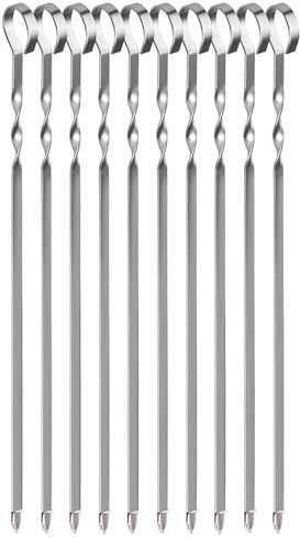 10 spiedini in metallo resistente, con anelli, in acciaio inox, per carne di frutta, barbecue, cabob