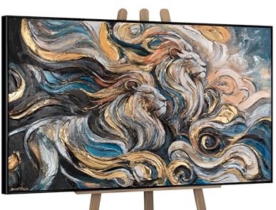 YS-Art pinturas acrílicas animales sobre lienzo cuadros modernos pintados a mano con marco negro cuadro de pared sala de estar decoración moderna del hogar cuadros oficina verdadera 120x80 cm