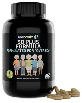 50 Plus Formula | 1 Year Supply | Multivitamin & Minerals Tablets for Adults 50+ | 365 Count | Essential Nutrients for Men and Women 50 + | Vegetarian Friendly | by NutriVolv