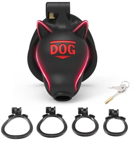 NAIXBTY 2025 Neu 3D Harz Hundekopf Keuschheitskäfig Atmungsaktiver Peniskäfig mit 4 Cockring Fetisch Chastity Cage Set Herren SM Extrem Penis Bondage Belüftung Käfig Sex Spielzeug für Männer (Schwarz)