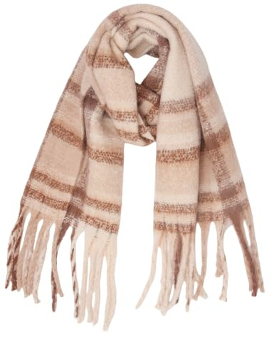 youcoscos Winter Scarf for Women Oversized Chunky Plaid Scarves Large Plaid Thick Soft Warm Blanket Scarfs Tassel Shawl (Brown Beige)