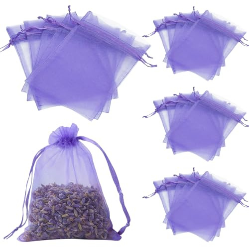 Whispern Cloud 20Pcs 7x9cm Empty Organza Sachet Bags Deep Purple Lavender | Breathable Refillable Organza Gauze Pouches Secure Closure for Wardrobe Closet Car Drawer Bathroom Fragrance Moth Deterrent