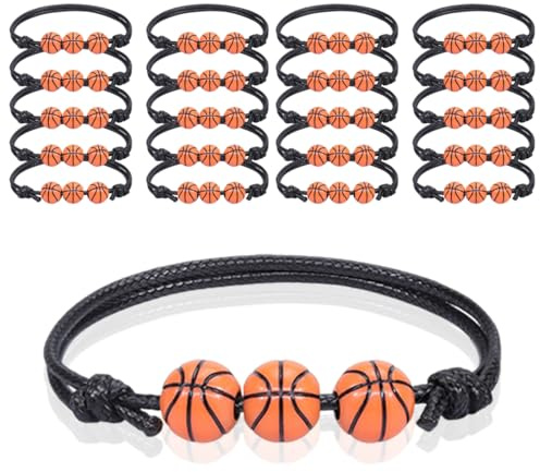 FHRYNA 20 Pezzi Braccialetti Sportivi da Basket con Perline, Regolabili, per Bambini e Ragazzi, per Partite e Tifosi (20 Pezzi Assortiti)
