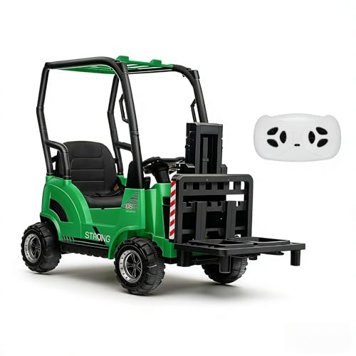12 V auto elettrica per bambini, carrello elevatore con tenda – giocattolo da costruzione a forchetta regolabile e pallet – ideale per interni ed esterni – regalo per bambine da 3 anni