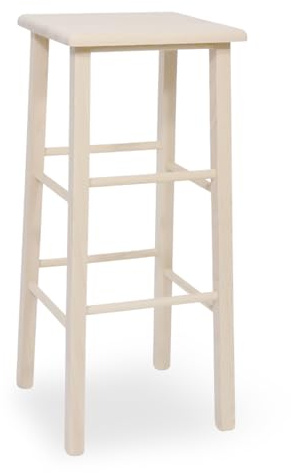 Sgabello Alto 73 cm in Legno Massello di Faggio Grezzo da Verniciare e Dipingere, Seduta Quadrata 31x31 cm — Pub, Pizzeria, Ristorante, Bar, Cucina — Già Montato — Made in Italy —