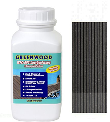 Greenwood WPC & BPC Imprägnierung Anthrazit -Grau - Imprägniermittel mit Farbe - Terrassen Pflegemittel mit UV-Schutz - ECO Lösungsmittelfrei - 2,5 Liter