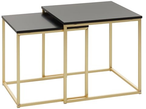 FineBuy Satztisch CHUR Beistelltisch MDF/Metall, Couchtisch Set aus 2 Tischen, Kleiner Wohnzimmertisch, Metalltisch mit Holzplatte, Ablagetisch modern