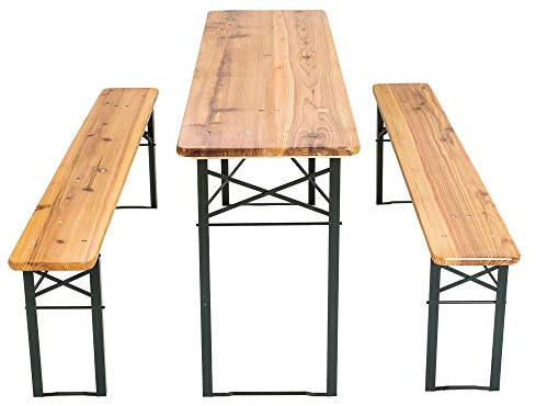 Cruise Tech Portable Folding Camping Picnic Trestle Beer Table and Bench Set Garden BBQ Chairs Stools Wooden Wood 120 x 50 x 75 cms