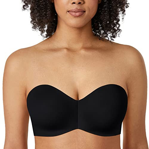 DELIMIRA Women's Strapless Bras Silicone-Free Minimiser Bra Underwire Non Padded Bandeau Bra Black 34G