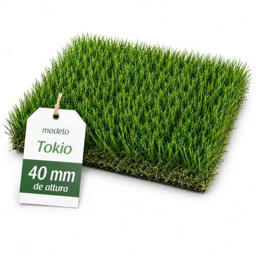 Césped Artificial TOKIO 40 mm| Rollo 1x5m | Natural y Realista | Suave y Denso | Resistente UV | Hilo en Forma de C | Reciclable y No Tóxico | Alta Densidad 18.900 Puntadas | Drenaje 800 l/h/m²