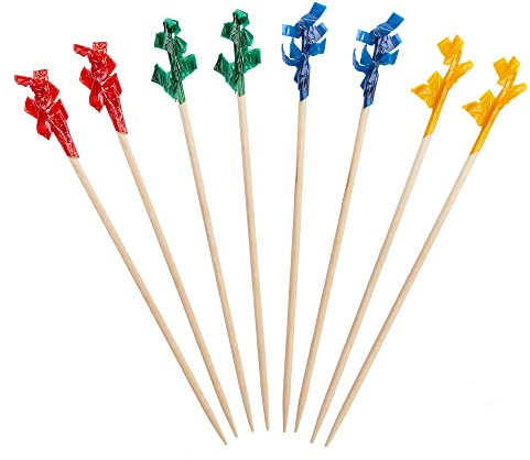 [1000 unidades] Palillos de volantes de 10 cm - 4 pulgadas, palillos de cóctel y palillos de dientes de alimentos, pinchos de madera para bebidas, aperitivos y sándwiches, volantes de colores