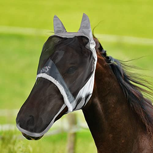 Horses - Maschera Cavallo Antimosche, Modello Fly Shield Plus, Maglie Fini con Orecchie in Tessuto Forato e Naso Esteso per Protezione da Mosche e Moscerini, Ideale per la Protezione del Cavallo