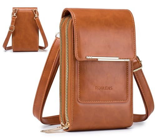 Roulens Klein Handy Umhängetasche,Damen Kleine Umhängetasche,PU Leder Crossbody Schultertasche Reisepass Handytasche mit Kartenschlitz Verstellbar Abnehmbar Schultergurt