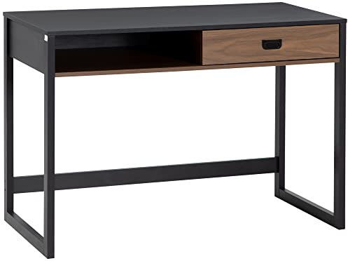 HOMCOM Schreibtisch Computertisch mit Schublade, Bürotisch mit Regal, Arbeitstisch im Industrie-Design, fürs Büro, Wohnzimmer, 110 x 50 x 76 cm, Walnuss