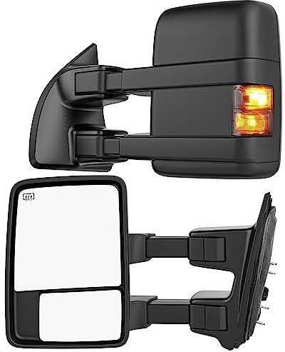 Smoked Power Heated Tow Mirrors Compatible with Ford Super Duty(2008-2016), Extended Trailer Towing Side Mirrors w/Turn Signal fits F250 F350 F450 F550 F-250 F-350 F-450 F-550