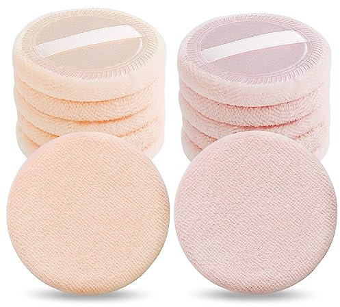 WLLHYF 12PCS Makeup Powder Puffs - Pink Cotton Velour Puffs for Loose Face Powder - Washable (pink+skincolor-12pcs)