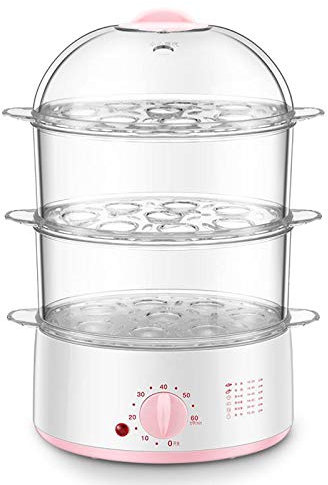 OQHAIR Timing Electric Steamer, Multifunctional Household Automatic PowerOff Steamer, Seafood Steamer, Egg Steamer, Vegetable Steamer (Color : Pink) (Pink)