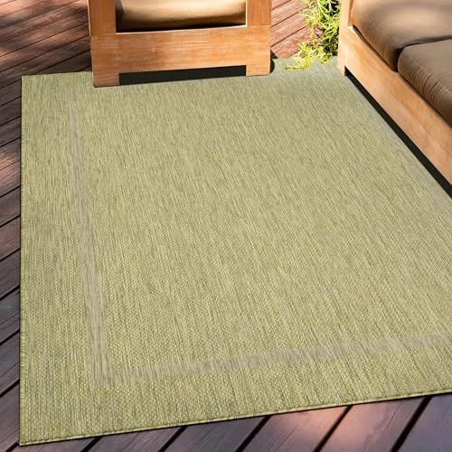 Teppium Outdoor Teppich Wetterfest 60 x 100 cm Grün Sisal Optik - Küchenläufer Waschbar rutschfest, Wasserfest, Bordüre, Pflegeleicht - Ideal für Balkon, Terassen, Garten, Camping oder Küche