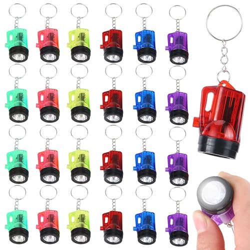 JSMTKJ Confezione da 24 mini Torce Elettriche, Portachiavi a Forma di Torcia Elettrica mini Lampada Pratico Giocattolo 4cm Piccola Torcia LED per Bambini Co-regalo, Campeggio, All'aperto