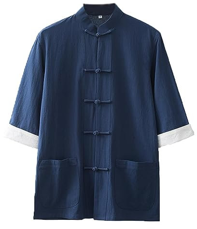 ZALTAS Herren chinesische Tang Anzug Sommer Dünne Kurzarm Hanfu Kampfsportkleidung traditionelle Taichi -Uniformplatten blue-3XL