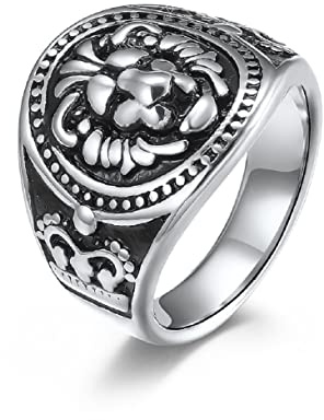 Chevalière Tête Lion, Bague Tête Lion Viking Nordique pour Hommes, Bague Tête Lion punk Bijoux Animaux Lion Roche, Bague Couronne Lion Gothique Bague Couronne Lion Hip Hop Bague Lion Rugissant