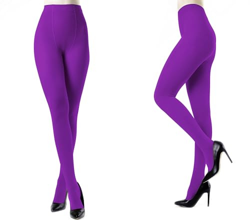Carnavalife 2 paia di calze lisce intere a tiro alto per donna adulto, leggings collant calze lisce in microfibra elastica semi-opaca, Viola, Taglia unica