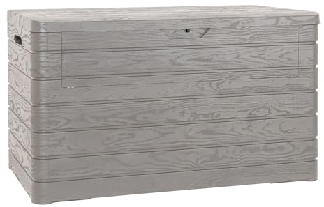 Toomax Dolomiti baule da 970L, portattrezzi 146x82x85h cm, effetto legno colore grigio tortora, in plastica robusta, resistente ai raggi UV, dotato di foro per lucchetto, per esterni