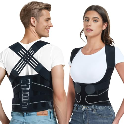Enthra Back Brace Posture Corrector for Women and Men with Spine Vertical Alignment System, Lower Back Pain Relief, Back Straighter Instant Posture Corrector - Scoliosis (Black, Large (Waist 40-47))
