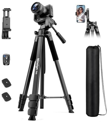 Nineigh Kamera Stativ, 172cm Handy Stativ für Smartphone mit Fernauslöser, Leichtes Aluminium Camera Tripod Stand mit 3 Wege Kopf, Tragbares Fotostativ für Reise Video Fotografie Vlog