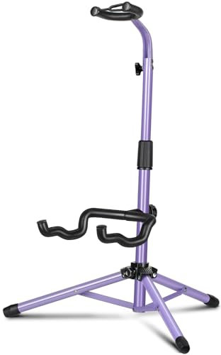 CAHAYA Gitarrenständer Boden mit Halshalterung Verstellbarer klappbarer Universal-Stativ Gitarrenständer für Akustische E-Gitarre Bass Banjos , Lila CY00253-2