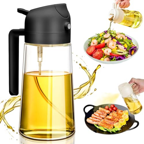 Whaline chimoo ölsprüHer für Speiseöl,2 In 1 öl Sprühflasche 470ml ölsprüher für Heißluftfritteuse Glas Oil Sprayer KöNnen ölspray und Gießen Zum Kochen,Grillen,Küche, Heißluftfritteuse,Backen,Salat