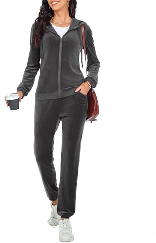 Aottori Tuta Sportiva Donna Velluto Tute da Ginnastica Set 2 Pezzi Pigiama Set Casual Tuta da Casa Ciniglia Invernale per Jogging Training Yoga Grigio M