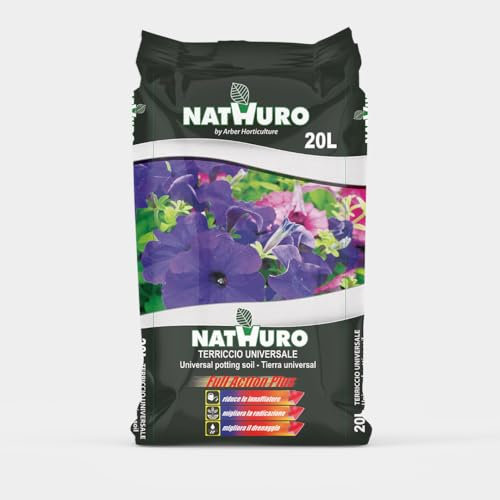 LEADER, Terriccio Universale Nathuro, Per Piante in Spazi Limitati, Vasi e Cassette, Crescita Rigogliosa e Fioriture Abbondanti, Migliora Radicazione e Drenaggio, Riduce Innaffiature, Sacchetto da 20L