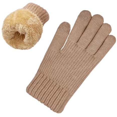lifwimner Winter Gloves for Women Ladies Knitted Thermal Gloves with Thick Fleece Lining Soft Warm Touch Screen Glove for Cold Weather Skiing Cycling Texting (Khaki)