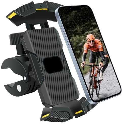 URAQT Support Téléphone Vélo,Support Téléphone Moto Anti-Vibration[Verrouillage Sécurisé],360° Rotation, Universel Support Telephone pour iPhone, Samsung S24,Huawei, Smartphone 4.7-6.8”,Noir et Jaune