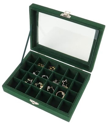 Nideen 24 Grids Earring Storage Organiser, Velvet Jewellery Box Earring Box, Jewellery Storage Display Box for Rings, Earrings, Charms, Pendants, Green