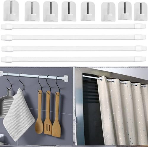 Gardinenstange Ausziehbar Ohne Bohren,4pcs Vitragestangen,30-45cm Gardinenstangen,Vitragestangen mit Klebehaken,Ausziehbare Scheibenstangen,für Store,Schrank,Fenster,Küche,DIY