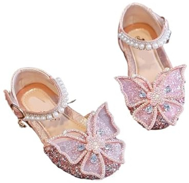 QAUUCP Zapatos Princesa Zapatos de Vestir for niñas, Zapatos de Princesa, Tacones Bajos, Suela Suave, Zapatos con Brillo for Fiesta de Boda para Fiestas, cumpleaños(Pink,26)