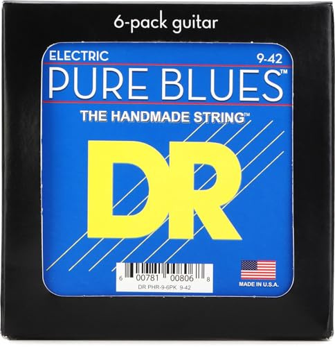 DR Strings PHR-9-6PK Pure Blues Pure Nickel Electric Guitar Strings - .009-.042 Light, 6-pack