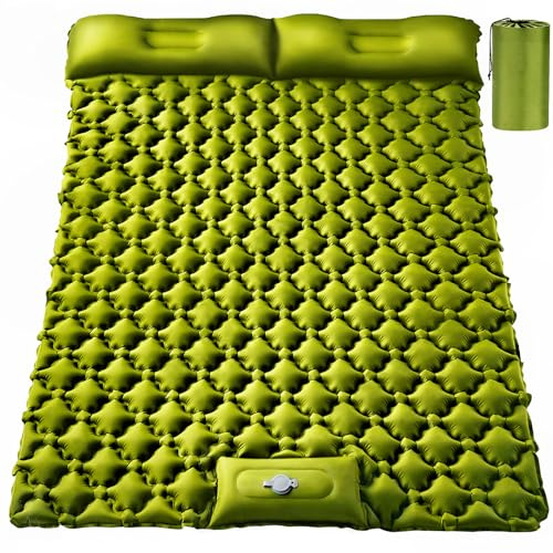 Double Sleeping Pad, Ultralight 4 Extra-Thick Self Inflating Sleeping Mat for 2 Person with Pillow Built-in Foot Pump Portable Camping Mat for Backpacking, Hiking, Traveling, Tent, Camping
